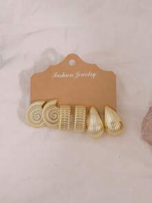 6-18PCS Gold Vintage Shell & Starfish Earring Set, Beach Vacation Vibe Combination Earrings - Gold - View 8