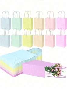 12pcs - Tas Tote Kertas Kraft Putih Macaron Segar, Tas Kertas Warna Solid, Tekstur Tas Kertas Kraft Sederhana, Tas Tote Serbaguna, Tas Penyimpanan Universal, Tas Hadiah Kreatif, Kemasan Hadiah - Beraneka warna - View 10