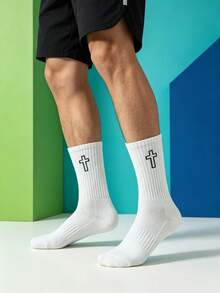 1/5/10/20 Pairs Men's Mid-Calf Socks, All Season Minimalist Black & White Striped Socks, Versatile Daily Wear - Multicolor - View 3
