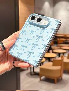 1pc Fashionable Cute Simple Skin Feel PC Material Love Bow Element Folding Phone Case, Can Protect And Prevent Falling For:SamsungGalaxy Z Fold 8/IPhoneDuo - Baby Blue - View 2