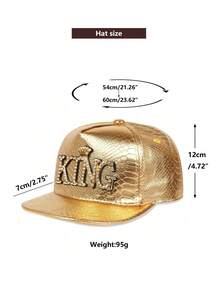 1pc Unisex KING Crown Metal Decor PU Leather Flat Brim Baseball Cap, Large Head Circumference, Street Style Party Baseball Cap, Hip Hop Hat, Halloween Costume Decor Hat, Trucker Hat - A - View 6