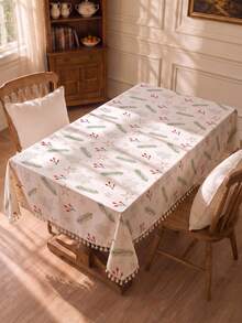 MEMNUN 1PC Christmas Minimalist Branch Berry Christmas Tree Star Print Pattern Tablecloth, Tassel Edge Design, Minimalist Small Tree Dining Tablecloth, Square Round Tablecloth, 140*220cm/140*180cm/140*140cm/90*140cm, Made Of Printed Polyester Blend Material, Christmas Decor Table Decor, Home Decor, Kitchen Decor, Table Cloth Rectangle, Table Cloth Square, Home Decor Suitable For Picnic, Camping, Party, Restaurant Buffet, Home Decoration, Dining Table Surface Decoration, Home DIY, Etc., Christmas Gift - Multicolor - View 11