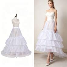 Long Train White 3-Layer Ruffle Petticoat, Soft No-Hoop Crinoline Underskirt, Elastic Waist Wedding Dress Slip For Bride Halloween Costume - Multicolor - View 2