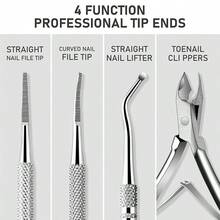 4pcs Silver Ingrown Toenail Removal Set, Stainless Steel Toenail File And Lifter, Stainless Steel Ingrown Toenail Clipper, Professional Pedicure Cleaning Tools For Ingrown Toenail Treatment - A - View 2