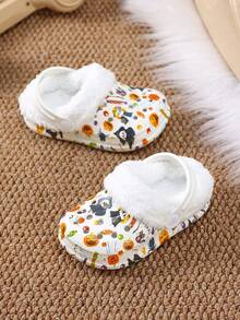 1 Pair Kids' Comfortable Fashion Casual Lightweight Halloween Pumpkin Ghost Autumn/Winter Thermal Lined Warm Versatile Clogs - White - View 2