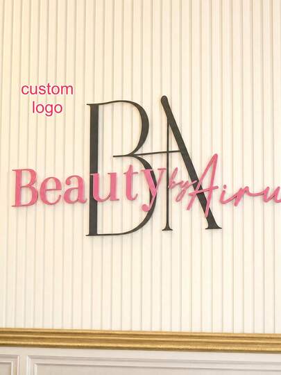 1PC Personalized Custom Acrylic Gold Mirror Circle Sign | Personalized Business Logo Display With Gold Frame For Beauty Salons, Nail & Lash Studios | Indoor Commercial Decor