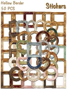 50pcs Vintage Hollow Frame Stickers – Baroque Ornate Gold Picture Border Decals – Aesthetic Antique Photo Frame Stickers For Scrapbook Journal Planner Collage & DIY - Mocha Brown - View 3