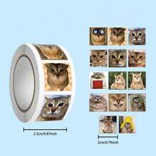 Novelty Save Meimei Cat Meme Sticker Roll, Funny Cat Meme Decorative Decals, DIY Scrapbooking Laptop Phone Luggage Stationery Stickers, Unique Gift For Cat Enthusiasts - Multicolor - View 1