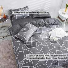 1pc Geometric Pattern Grey Duvet Cover Without Comforter Modern Microfiber Bedding Set Suitable For All Seasons - Light Grey - View 4