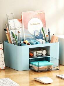 Desktop Organizer With 2 Drawers, Multifunctional Desktop Storage Box, 5 Compartment Desktop Organizer And Storage, Office Desktop Organizer - Multicolor - View 7