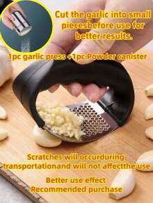 1pc Stainless Steel Garlic Press, Professional Garlic Ginger Grinder With Ergonomic Handle, Anti-Rust, Multipurpose Vegetable Fruit Spice Crusher Tool For Camping Home Hotel Restaurant, Essential Gift For Chef Cooking Lover - Black - View 17