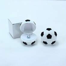 1pc Football Shaped Velvet Jewelry Box, Creative Football Design Small Accessory Storage Box, Soft Lining Ring Earring Necklace Organizer Holder, Sports Theme Jewelry Organizing Container, Suitable For Proposal, Engagement, Birthday Unique Gift Packaging Box, Desktop Decor Small Accessory Storage Box - Football - View 1