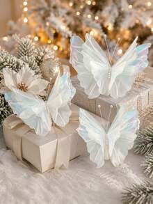 3pcs/Set Large Hanging Christmas Red Butterfly Decorations, 3D Laser Artificial Silk Realistic Butterflies, Suitable For Christmas Tree Decor, Christmas Fireplace Decor, Wedding, Birthday, Home And Living Room - Butterfly - View 9