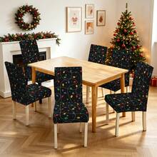 1/2/4/6pcs Christmas Print Chair Covers, Cartoon Holiday Atmosphere Decorative Dust-Proof Elastic Full-Coverage Chair Covers - Multicolor - View 7