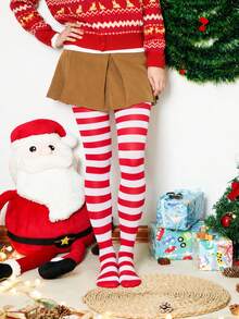 1pc Autumn/Winter Christmas & Halloween Striped Colorful Party Makeup Dance Decor Prop Fashion Tight Leggings Cosplay Tights - Multicolor - View 5