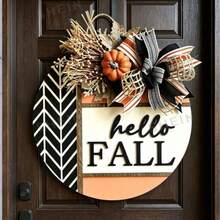 Trang trí treo cửa trước "Hello Fall", vòng hoa mùa thu, trang trí cửa trước, trang trí hiên nhà, vòng hoa mùa thu 3D, chữ 2D, trang trí nhà cửa, biển gỗ mùa thu ngoài hiên - Nhiều màu - Xem 1
