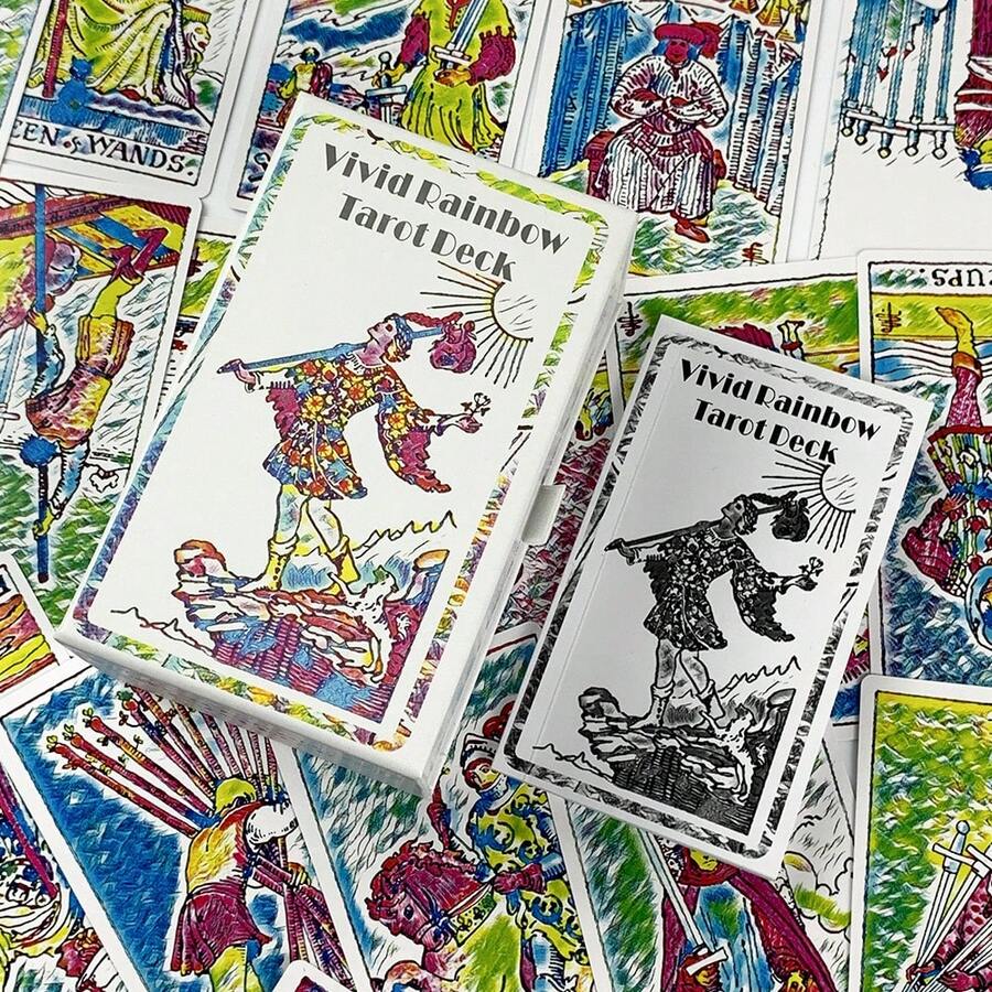 1 BoxVivid Rainbow Tarot Deck,78-Card Gift Box Set,Attached Guide,Vintage Illustration Style Divination Set,Suitable For Gifting, Daily Use