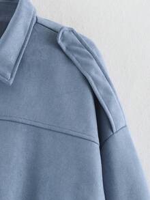 HLPHA Women's Elegant Solid Color Faux Suede Baseball Jacket, Lightweight Basic Casual Autumn Back-To-School Commuter Outerwear - Dusty Blue - View 6