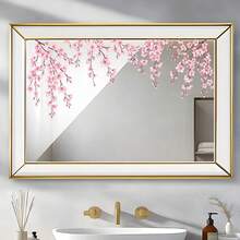 1pc 2D Pink Cherry Blossom Hanging Branch Self-Adhesive Sticker, Romantic Floral Branch Bathroom Mirror Frame Door Window Decorative Decal - Multi-color - View 3