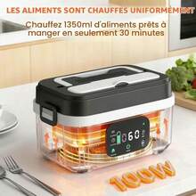 Cordless Heated Lunch Box, Sleek Minimalist Style, Rechargeable Battery Heating & Timer Keep‑Warm Function, For Office Commuting & Autumn Outdoor Trips - Black - View 3