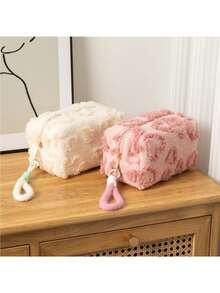 1pc Ins Sweet Plush Large Capacity Cute Makeup Storage Bag, Portable Travel Toiletry Bag, Essential For Students Back To School And Travel - Multicolor - View 4