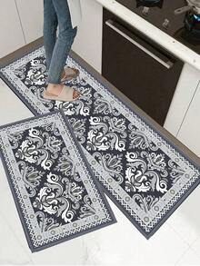 1/2pcs Autumn Vintage Diatomaceous Earth Mat, Retro Bohemian Floral Pattern Style, Super Absorbent, Non-Slip, Perfect For Bathroom, Kitchen And Dining Room, Quick Drying, Perfect Gift For Home Decor And Bathroom Mat, Holiday Gift! - Multicolor - View 6
