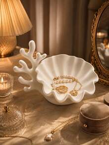 1pc White Deer Horn Shell Shaped Jewelry Tray, Multi-Functional Vanity Organizer, Decorative Desktop Storage Box, Suitable For Necklaces, Rings, Earrings, Applicable For Vanity, Bedroom, Home Aesthetic Decor, Wedding, Bridesmaid Gift, Room Decoration, Jewelry Storage - Multicolor - View 7
