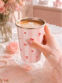 Mug Stainless Steel Motif Bunga Pita Pink Gradasi 350ml, Cocok untuk Kopi, Teh dan Susu, Lucu, Dapat Digunakan Kembali, Mug Travel Sempurna untuk Rumah, Kantor atau Sebagai Hadiah - MultiWarna - View 6