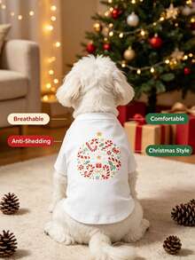1pc Christmas Print Breathable Anti‑Shedding Pet Tank Vest, Lightweight Comfortable Clothes For Small Dogs & Cats - Multicolor - View 1