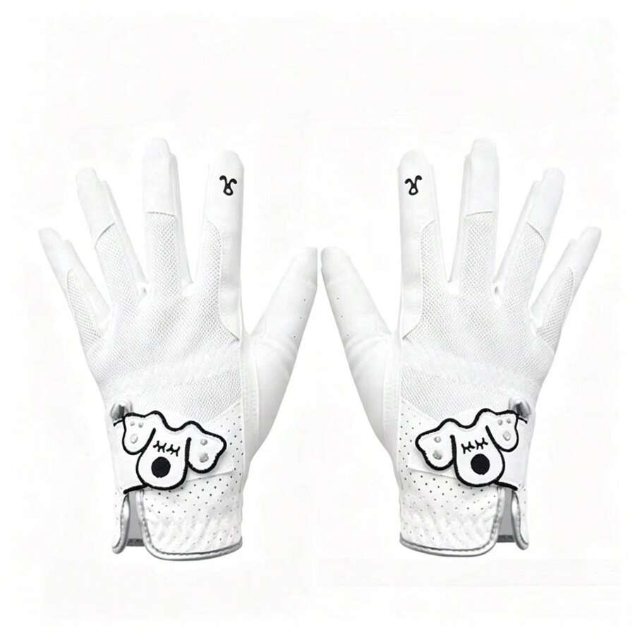 White Women's Golf Fingerless Gloves Lace Mesh Breathable Non-Slip Durable Fashion Pair - White - View 1