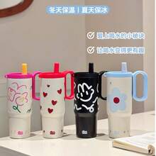 Ins Style Luxury High-End 316 Stainless Steel Portable Coffee Cup, Large Capacity Aesthetic Niche Insulated Water Bottle - Blue - View 6