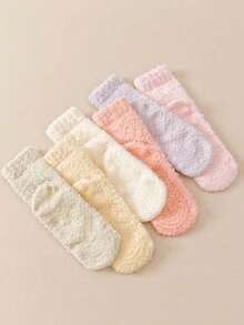 2/4 Pairs Women Solid Color Fuzzy Socks,Non‑Slip Grips Soft Coral Fleece Cozy Winter Home Socks Warm Plush Sleeping Floor Socks For Indoor Wear Random - Multicolor - View 4