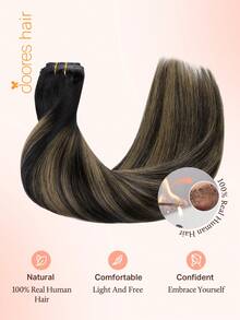 DOORES PU Clip In Human Hair Extensions, 7PCS 107-110g,100% Real Remy Human Hair, Seamless Invisible, Natural Black To Light Brown, Comfortable Natural Blend For Daily Wear - S1B/19/1B - View 6