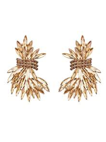 Ashenrae 1 Pair Crystal Leaf Exaggerated Luxurious Wedding Earrings, Fashionable & Elegant Jewelry Gift For Women - Champagne - View 3