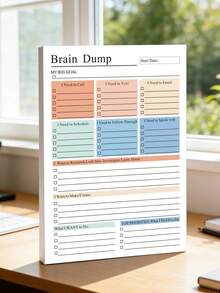 1pc A5 Brain Dump To-Do List Notebook, 50 Pages Minimalist Focused Daily Planner School Supplies - A - View 7