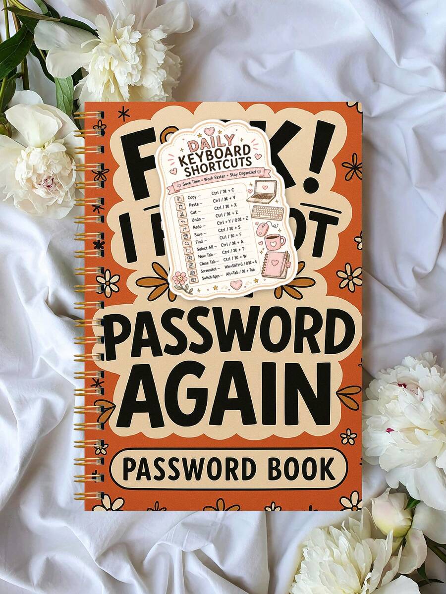 1pc Retro Spiral Password Book With Keyboard Shortcut Sticker, Login Organizer For Usernames & Password Hints, Halloween Notebook Office Decor And Accessories Nurse Essentials Bible Study Materials - A - View 1