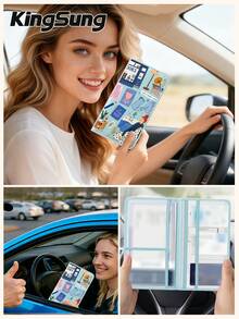 Kingsung Artistic Splicing Pattern Car Document Holder,Women's ID Bag,Wallet & Card Case For Registration, Insurance, Driver's License, Passport & Cards/Travel/Vacation Essential, Perfect Gift For Car/Truck/Motorcycle Owners - Multicolor - View 8