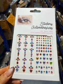 3/1pc Mixed Mini Colorful Face Gems Stickers,3D Self‑Adhesive Stars, Moon, Water Droplets Rhinestone Crystal Face Body Stickers For Rave Festival Party Eye Makeup Decor - Multicolor - View 10