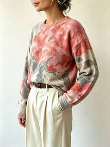 Women's Floral Pattern Casual Daily Wear Long Sleeve Sweater - Green - View 4