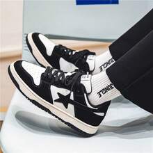 Men's Star Decor Low-Top Sneakers Mesh Patchwork Thick Sole Lace-Up Design Youth Student Daily Commute Versatile Casual Men's Shoes - Black - View 2