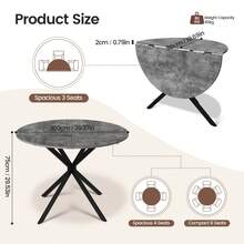 Folding Dining Table And Chairs Set Of 4, Easy Clean Round Dining Table With Padded Chairs Durable Dining Furniture Set Suitable For Dining Room And Kitchen - Grey Table + Grey Chair - View 2