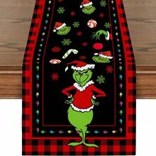 The Grinch 1pc Christmas Table Runner And Placemat Set, Linen Fabric Material, Christmas Table Decoration Table Runner And Placemat Set, Cartoon Image, Holiday Table Atmosphere Decoration Kit, Suitable For Winter Christmas Home Dinner, Holiday Table Setting, Themed Gathering, Party Banquet Scenes. - Multicolor - View 10