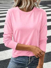 女款網眼透氣長袖春夏修身彈性戶外防曬運動跑步套裝，百搭舒適 - 淺粉色 - 查看 2