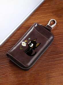 Cute Black Cat Butterfly Daisy Print Key Wallet For Women,Portable Key Organizer Pouch, Key Ring Storage Bag,Birthday Christmas Thanksgiving Gift - Multicolor - View 8