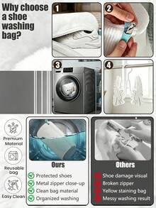 Washing Machine Shoe Bag, Suitable For All Types Of Shoes - White With Zipper, Soft Thermal Lining, Effectively Protects Clothes, Especially Suitable For Sneakers And Casual Shoes. This Laundry Bag Is Also An Ideal Choice For Holiday Travel - Multicolor - View 6