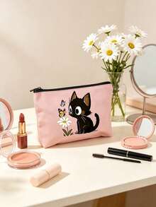 Cat Pattern Cute Handbag, Daily Toiletries Makeup Bag, Zipper Makeup Pouch, Storage Bag, Lightweight Travel Storage Bag, Small Organizer Bag, Easy To Categorize, Easy To Carry, Suitable For Daily Use, Commuting, Back To School Season, Stationery Storage, Cosmetics Storage, Perfect Daily Gift For Family And Friends - Multicolor - View 7
