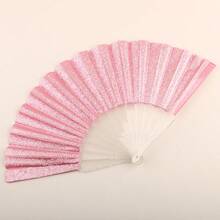 1pc Silver Shiny Folding Fan, Portable Summer Beach Essential, Perfect Accessory For Carnival, Wedding, Travel, Women's Foldable Handheld Fan Suitable For Graffiti, Line Dance, Wedding, Church, Festival, EDM, Party, Club, Carnival Accessories (9 Inch Silver 01) School - Silver - View 12