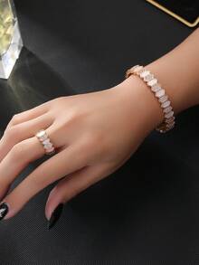 1 Set Honeycomb Hexagonal Cubic Zirconia Women's Bracelet & Ring Set, Gold & Silver Color Options, Suitable For Banquet & Party Wear - Diamond SZ - View 2