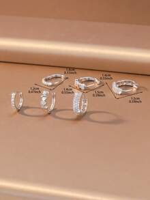 6pcs/1set, Luxury Alloy Zirconia Stud Earrings Set, Multiple Styles Of Full Rhinestone Shiny Hoop Earrings, Various Geometric Cross Design, Women's Fashion Earrings, Suitable For Daily Commute, Party, Gathering, Gift, Versatile Accessory - Multicolor - View 10