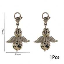 1pc Stainless Steel Vintage Angel Wings Natural Stone Lobster Clasp Pendant, Gemstone Bead Charm, Suitable For DIY Jewelry Making - one-size - View 7